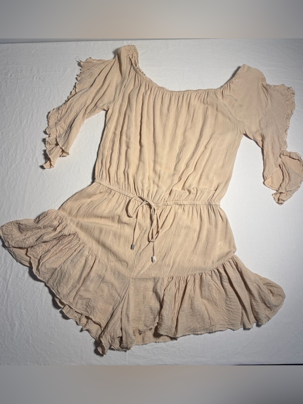 Women’s Cream Off-Shoulder Romper with Drawstring Waist